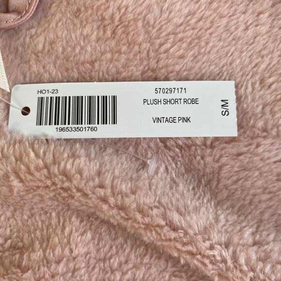 NWT Soma Plush Short Robe Size S/M Vintage Pink Belted Bathrobe Soft Cozy - Picture 11 of 12